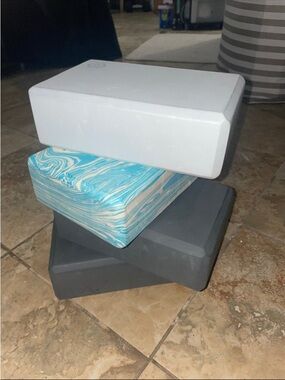 White, Blue Marble and Gray Foam Yoga Blocks - Multi-Color Set